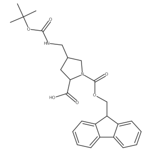 (2S,4S)-1-(((9H-Fluoren-9-yl)methoxy)carbonyl)-4-(((tert-butoxycarbonyl)amino)methyl)pyrrolidine-2-carboxylic acid结构式