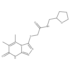 2-((5,6-dimethyl-7-oxo-7,8-dihydro-[1,2,4]triazolo[4,3-a]pyrimidin-3-yl)thio)-N-((tetrahydrofuran-2-yl)methyl)acetamide Structure
