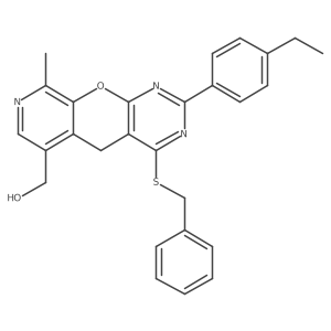 [7-(Benzylsulfanyl)-5-(4-ethylphenyl)-14-methyl-2-oxa-4,6,13-triazatricyclo[8.4.0.0^{3,8}]tetradeca-1(10),3(8),4,6,11,13-hexaen-11-yl]methanol结构式