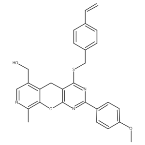 (7-{[(4-Ethenylphenyl)methyl]sulfanyl}-5-(4-methoxyphenyl)-14-methyl-2-oxa-4,6,13-triazatricyclo[8.4.0.0^{3,8}]tetradeca-1(10),3(8),4,6,11,13-hexaen-11-yl)methanol结构式