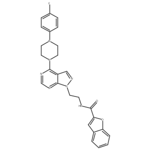 N-(2-(4-(4-(4-fluorophenyl)piperazin-1-yl)-1H-pyrazolo[3,4-d]pyrimidin-1-yl)ethyl)benzofuran-2-carboxamide结构式