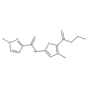 ethyl 3-methyl-5-(1-methyl-1H-pyrazole-3-carboxamido)thiophene-2-carboxylate结构式
