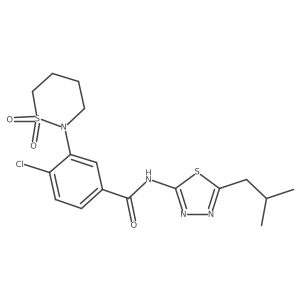 4-chloro-3-(1,1-dioxido-1,2-thiazinan-2-yl)-N-[(2E)-5-(2-methylpropyl)-1,3,4-thiadiazol-2(3H)-ylidene]benzamide结构式