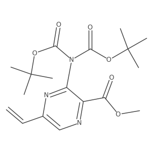 3-(di-tert-Butoxycarbonyl-amino)-5-vinyl-pyrazine-2-carboxylic acid methyl ester结构式