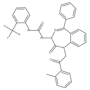 N-(2,5-diaza-2-(2-(2-methylphenyl)-2-oxoethyl)-3-oxo-6-phenylbicyclo[5.4.0]undeca-1(7),5,8,10-tetraen-4-yl)((2-(trifluoromethyl)phenyl)amino)formamide Structure