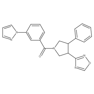 (3-(1,2,4-oxadiazol-3-yl)-4-phenylpyrrolidin-1-yl)(3-(1H-pyrazol-1-yl)phenyl)methanone结构式