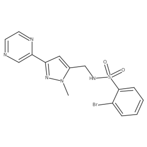 2-bromo-N-((1-methyl-3-(pyrazin-2-yl)-1H-pyrazol-5-yl)methyl)benzenesulfonamide结构式