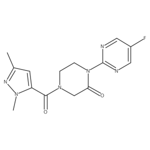 4-(2,5-Dimethylpyrazole-3-carbonyl)-1-(5-fluoropyrimidin-2-yl)piperazin-2-one Structure