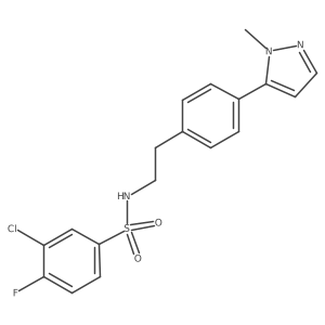 3-chloro-4-fluoro-N-{2-[4-(1-methyl-1H-pyrazol-5-yl)phenyl]ethyl}benzene-1-sulfonamide结构式