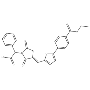 (Z)-2-(5-((5-(4-(ethoxycarbonyl)phenyl)furan-2-yl)methylene)-4-oxo-2-thioxothiazolidin-3-yl)-2-phenylacetic acid Structure