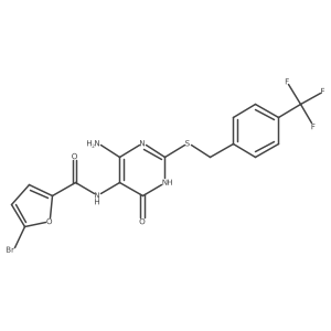 N-(4-amino-6-oxo-2-((4-(trifluoromethyl)benzyl)thio)-1,6-dihydropyrimidin-5-yl)-5-bromofuran-2-carboxamide结构式