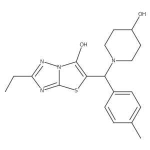 2-Ethyl-5-((4-hydroxypiperidin-1-yl)(p-tolyl)methyl)thiazolo[3,2-b][1,2,4]triazol-6-ol结构式