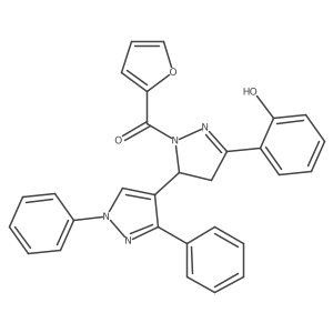 2-[2-(furan-2-carbonyl)-1',3'-diphenyl-3,4-dihydro-1'H,2H-[3,4'-bipyrazole]-5-yl]phenol结构式