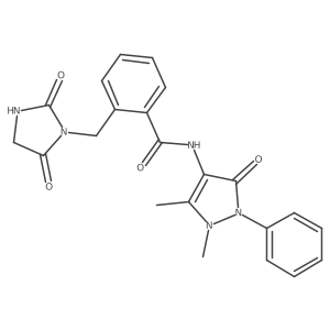 N-(1,5-Dimethyl-3-oxo-2-phenyl-2,3-dihydro-1H-pyrazol-4-yl)-2-((2,5-dioxoimidazolidin-1-yl)methyl)benzamide结构式