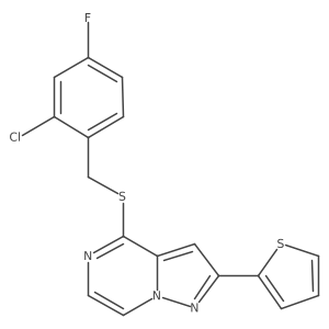 4-[(2-Chloro-4-fluorobenzyl)thio]-2-(2-thienyl)pyrazolo[1,5-a]pyrazine结构式