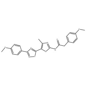 COc1ccc(CC(=O)Nc2nc(C)c(-c3nc(-c4ccc(OC)cc4)no3)s2)cc1结构式