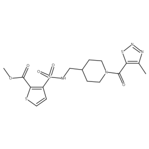 methyl 3-(N-((1-(4-methyl-1,2,3-thiadiazole-5-carbonyl)piperidin-4-yl)methyl)sulfamoyl)thiophene-2-carboxylate结构式