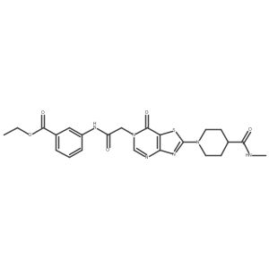ethyl 3-(2-(2-(4-(methylcarbamoyl)piperidin-1-yl)-7-oxothiazolo[4,5-d]pyrimidin-6(7H)-yl)acetamido)benzoate Structure
