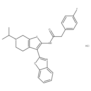 N-(3-(benzo[d]thiazol-2-yl)-6-isopropyl-4,5,6,7-tetrahydrothieno[2,3-c]pyridin-2-yl)-2-(4-fluorophenyl)acetamide hydrochloride结构式