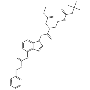 Methyl 2-(2-(6-(((benzyloxy)carbonyl)amino)-9H-purin-9-yl)-N-(2-((tert-butoxycarbonyl)amino)ethyl)acetamido)acetate结构式