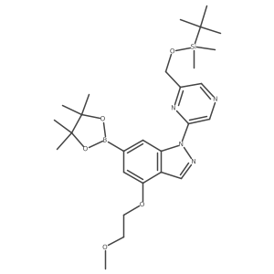 1-[6-[[[(1,1-Dimethylethyl)dimethylsilyl]oxy]methyl]-2-pyrazinyl]-4-(2-methoxyethoxy)-6-(4,4,5,5-tetramethyl-1,3,2-dioxaborolan-2-yl)-1h-indazole结构式