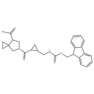 rac-5-[(1R,2S)-2-[({[(9H-fluoren-9-yl)methoxy]carbonyl}amino)methyl]cyclopropanecarbonyl]-5-azaspiro[2.4]heptane-7-carboxylic acid结构式
