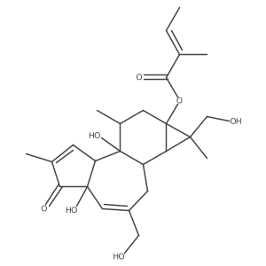 2-Butenoic acid, 2-methyl-, 1,1a,1b,4,4a,5,7a,7b,8,9-decahydro-4a,7b-dihydroxy-1,3-bis(hydroxymethyl)-1,6,8-trimethyl-5-oxo-9aH-cyclopropa(3,4)-benz(1,2-e)azulen-9a-yl ester, (1S-(1alpha,1aalpha,1bbeta,4abeta,7aalpha,7balpha,8alpah,9aalpha(Z)))-结构式