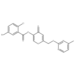 6-(((4-methylpyrimidin-2-yl)thio)methyl)-4-oxo-4H-pyran-3-yl 5-bromo-2-chlorobenzoate结构式