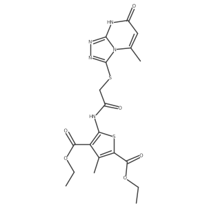 Diethyl 3-methyl-5-(2-((5-methyl-7-oxo-7,8-dihydro-[1,2,4]triazolo[4,3-a]pyrimidin-3-yl)thio)acetamido)thiophene-2,4-dicarboxylate结构式