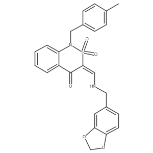(3E)-3-{[(1,3-benzodioxol-5-ylmethyl)amino]methylene}-1-(4-methylbenzyl)-1H-2,1-benzothiazin-4(3H)-one 2,2-dioxide Structure