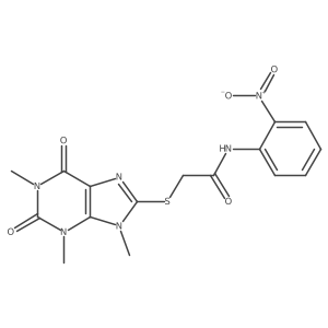 N-(2-nitrophenyl)-2-((1,3,9-trimethyl-2,6-dioxo-2,3,6,9-tetrahydro-1H-purin-8-yl)thio)acetamide Structure