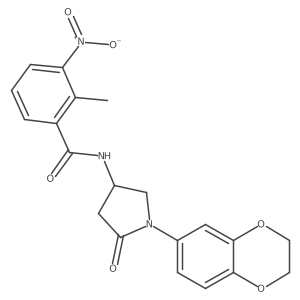 N-(1-(2,3-dihydrobenzo[b][1,4]dioxin-6-yl)-5-oxopyrrolidin-3-yl)-2-methyl-3-nitrobenzamide结构式