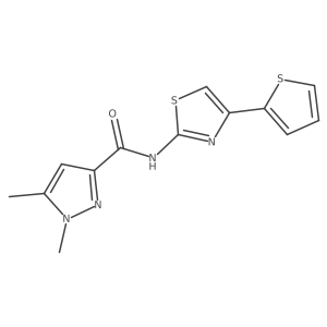 1,5-dimethyl-N-(4-(thiophen-2-yl)thiazol-2-yl)-1H-pyrazole-3-carboxamide结构式
