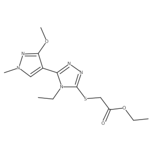 ethyl 2-((4-ethyl-5-(3-methoxy-1-methyl-1H-pyrazol-4-yl)-4H-1,2,4-triazol-3-yl)thio)acetate Structure