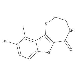 3,4-Dihydro-9-hydroxy-10-iodo[1]benzothieno[2,3-f]-1,4-thiazepin-5(2H)-one结构式