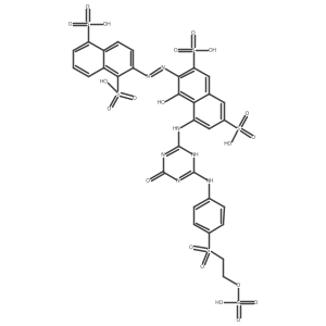 2-((1-Hydroxy-8-((4-oxo-6-(4-((2-(sulfooxy)ethyl)sulfonyl)anilino)-1,4-dihydro-1,3,5-triazin-2-yl)amino)-3,6-disulfonaphthalen-2-yl)diazenyl)naphthalene-1,5-disulfonic acid结构式