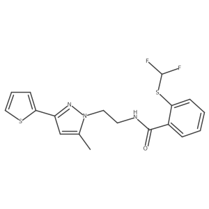 2-((difluoromethyl)thio)-N-(2-(5-methyl-3-(thiophen-2-yl)-1H-pyrazol-1-yl)ethyl)benzamide Structure