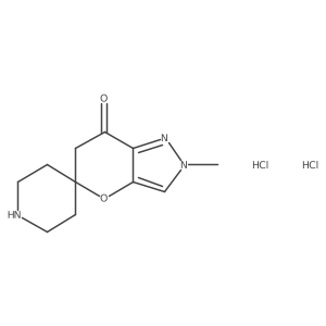 2'-methyl-6',7'-dihydro-2'H-spiro[piperidine-4,5'-pyrano[3,2-c]pyrazole]-7'-one dihydrochloride结构式