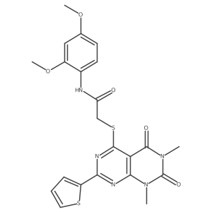 N-(2,4-dimethoxyphenyl)-2-((6,8-dimethyl-5,7-dioxo-2-(thiophen-2-yl)-5,6,7,8-tetrahydropyrimido[4,5-d]pyrimidin-4-yl)thio)acetamide Structure