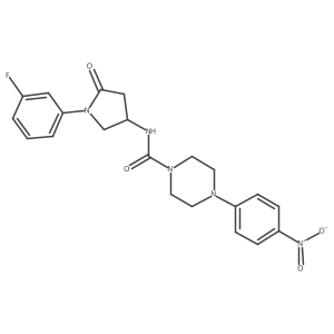 N-[1-(3-fluorophenyl)-5-oxopyrrolidin-3-yl]-4-(4-nitrophenyl)piperazine-1-carboxamide结构式