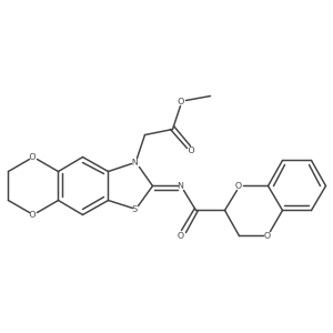 (Z)-methyl 2-(2-((2,3-dihydrobenzo[b][1,4]dioxine-2-carbonyl)imino)-6,7-dihydro-[1,4]dioxino[2',3':4,5]benzo[1,2-d]thiazol-3(2H)-yl)acetate Structure