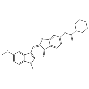 (2E)-2-[(5-methoxy-1-methyl-1H-indol-3-yl)methylidene]-3-oxo-2,3-dihydro-1-benzofuran-6-yl cyclohexanecarboxylate结构式