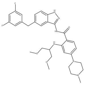 N-[5-[(3,5-difluorophenyl)methyl]-1H-indazol-3-yl]-2-(1,3-dimethoxypropan-2-ylamino)-4-(4-methylpiperazin-1-yl)benzamide结构式