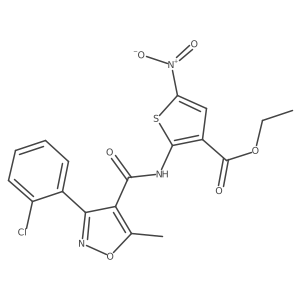 Ethyl 2-(3-(2-chlorophenyl)-5-methylisoxazole-4-carboxamido)-5-nitrothiophene-3-carboxylate结构式