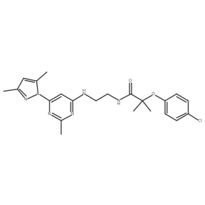 2-(4-chlorophenoxy)-N-(2-((6-(3,5-dimethyl-1H-pyrazol-1-yl)-2-methylpyrimidin-4-yl)amino)ethyl)-2-methylpropanamide Structure