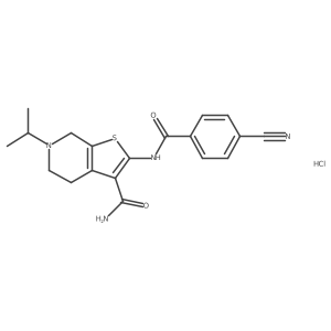 2-(4-Cyanobenzamido)-6-isopropyl-4,5,6,7-tetrahydrothieno[2,3-c]pyridine-3-carboxamide hydrochloride结构式