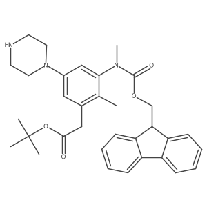 tert-butyl 2-[3-({[(9H-fluoren-9-yl)methoxy]carbonyl}(methyl)amino)-2-methyl-5-(piperazin-1-yl)phenyl]acetate结构式