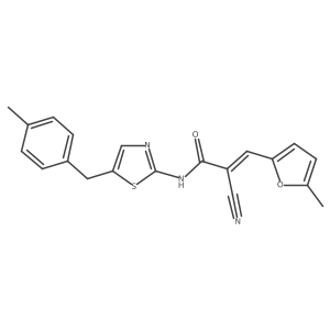 (Z)-2-cyano-N-(5-(4-methylbenzyl)thiazol-2-yl)-3-(5-methylfuran-2-yl)acrylamide结构式