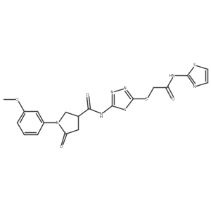 1-(3-methoxyphenyl)-5-oxo-N-(5-((2-oxo-2-(thiazol-2-ylamino)ethyl)thio)-1,3,4-thiadiazol-2-yl)pyrrolidine-3-carboxamide结构式