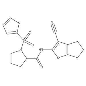 N-{3-cyano-4H,5H,6H-cyclopenta[b]thiophen-2-yl}-1-(thiophene-2-sulfonyl)pyrrolidine-2-carboxamide结构式
